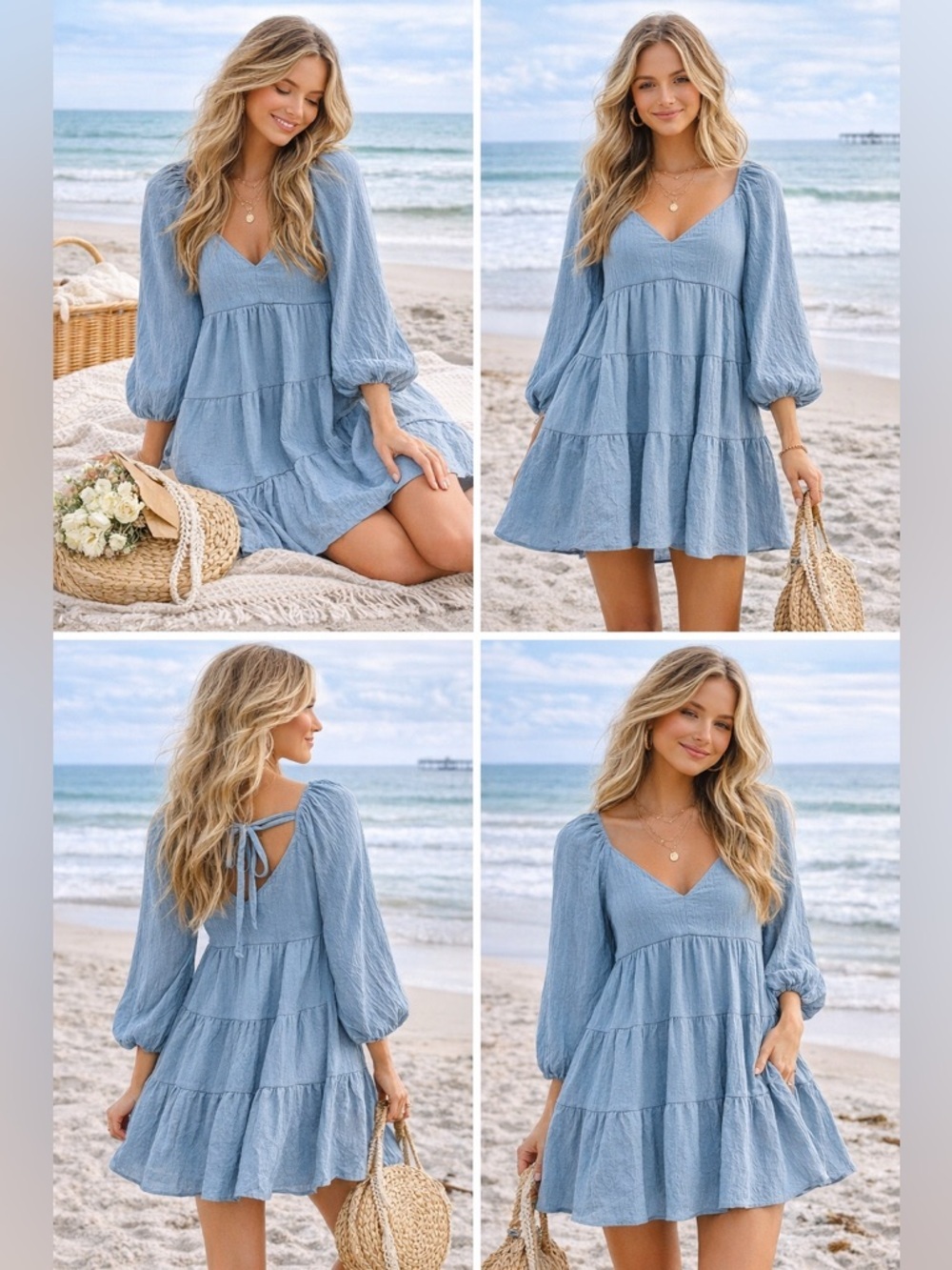 Altar'd State Dusty Blue Sundress with Textured Fabric